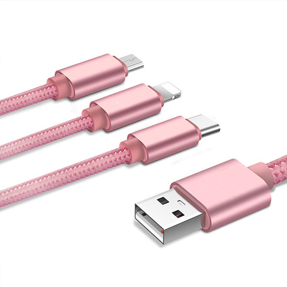 Hottest 3 in 1 braided 1.2m charging cable LWU-DC1