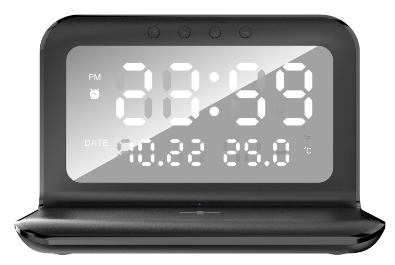 Alarm clock with electronic desk calendar wireless charger