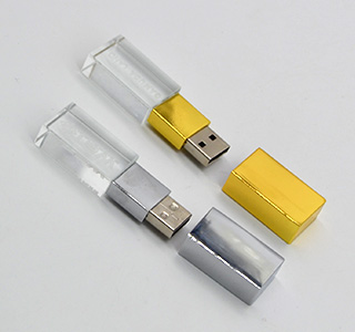 Hottest silver or gold cap crystal usb drive with led light LWU591