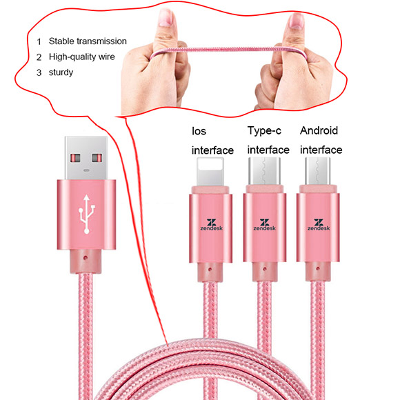 Hottest 3 in 1 braided 1.2m charging cable LWU-DC1