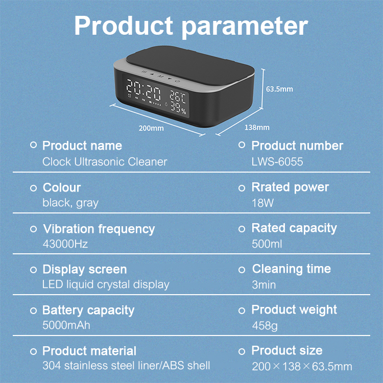 2021 new arrival Alarm clock ultrasonic cleaner LWS-6055