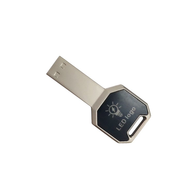 key shaped custom logo LED light flash drive LWU1171