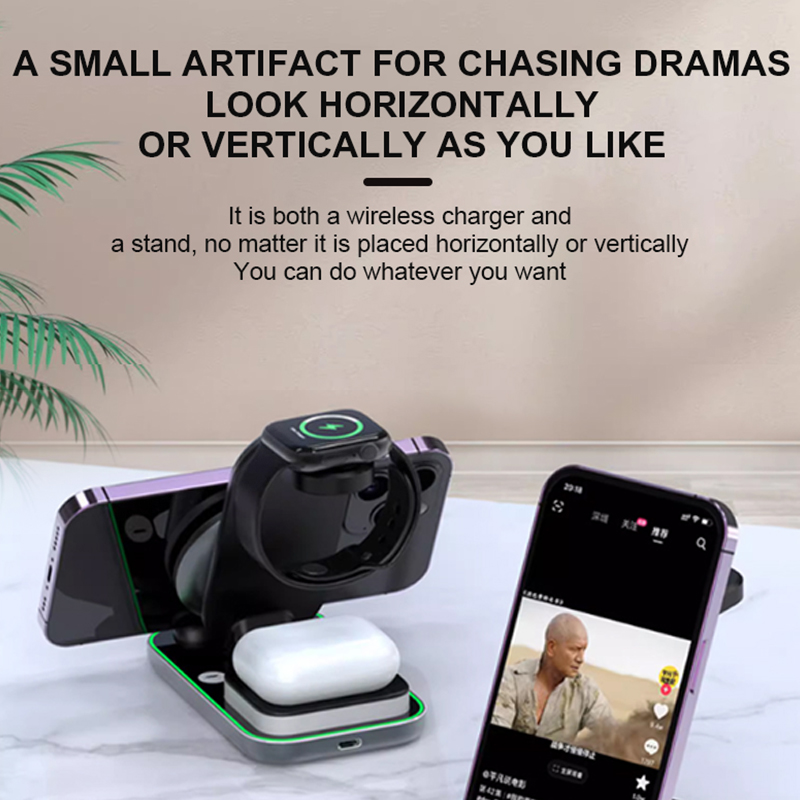 2024 New PUNK STYLE 3 IN 1 MAGNETIC WIRELESS CHARGER WITH LED LIGHT LWS-010