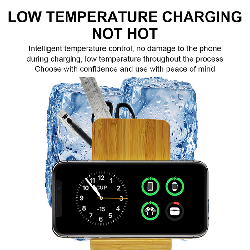 2024 super hot eco-friendly Bamboo phone holder pen container Wireless Charger LWS-1008